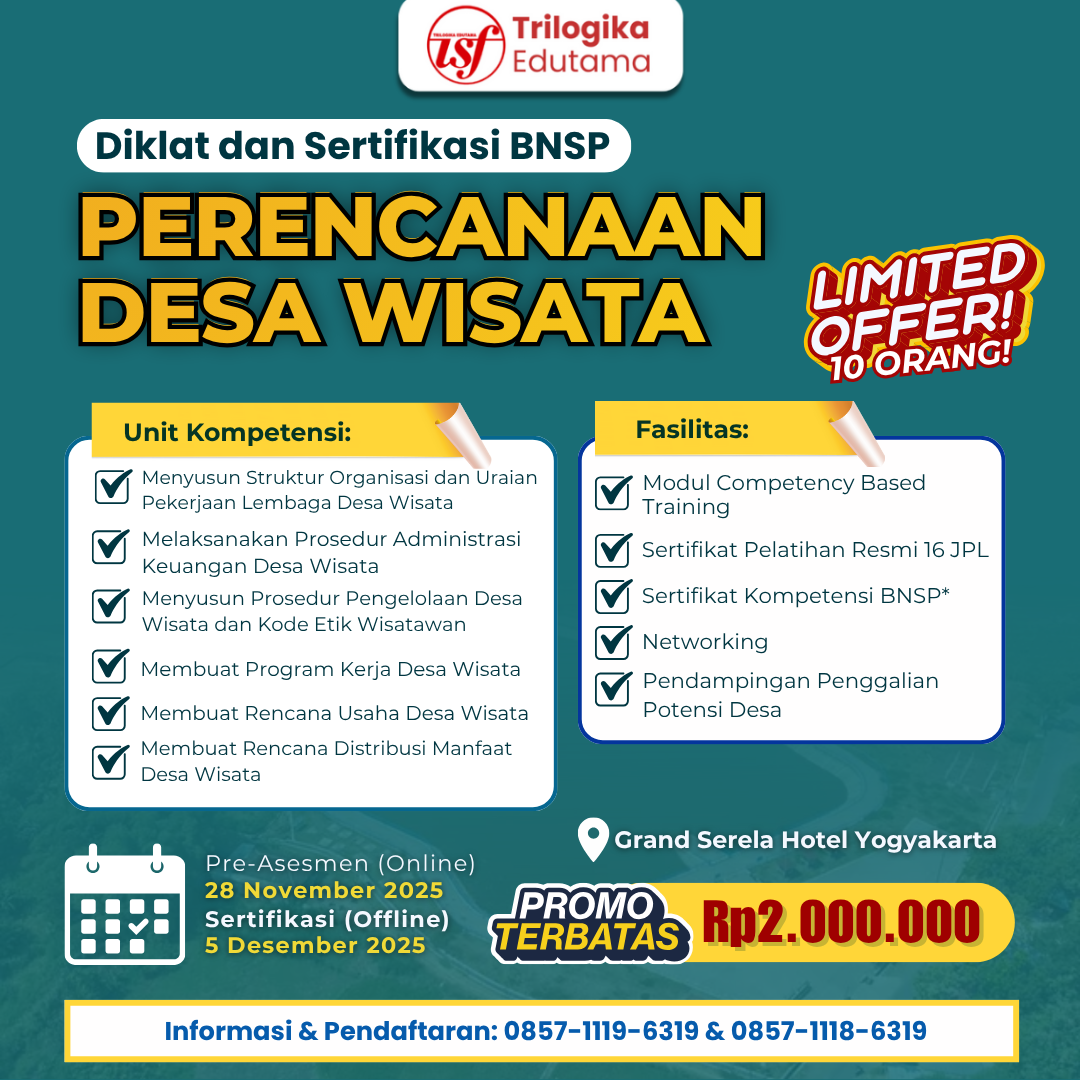 SERTIFIKASI BNSP PERENCANAAN DESA WISATA 2025. DAFTAR SEKARANG JANGAN TUNGGU KEHABISAN KUOTA!!!!